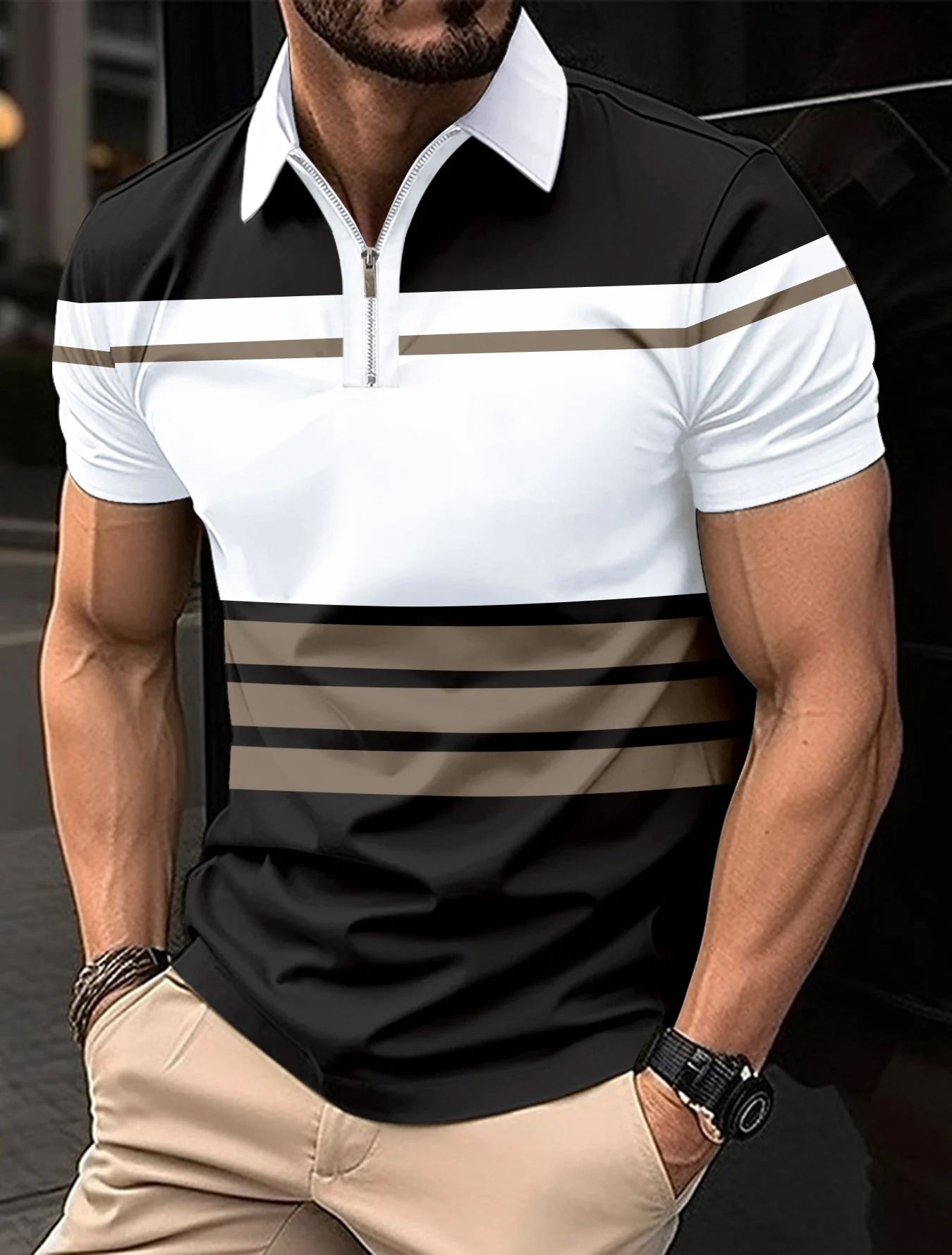 2024 Summer Short Sleeved Polo Shirt Men Casual England Style Stripe Printing TShirt Breathable Clothing Top 240513