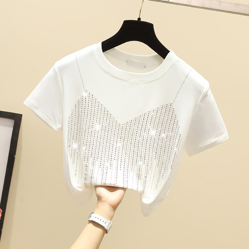 women designer clothes designer t shirt tshirt Crew Neck Diamond Short sleeve Rhinestone Polka Dot Cute Loose Breathable Kawaii size S-XL designer shi
