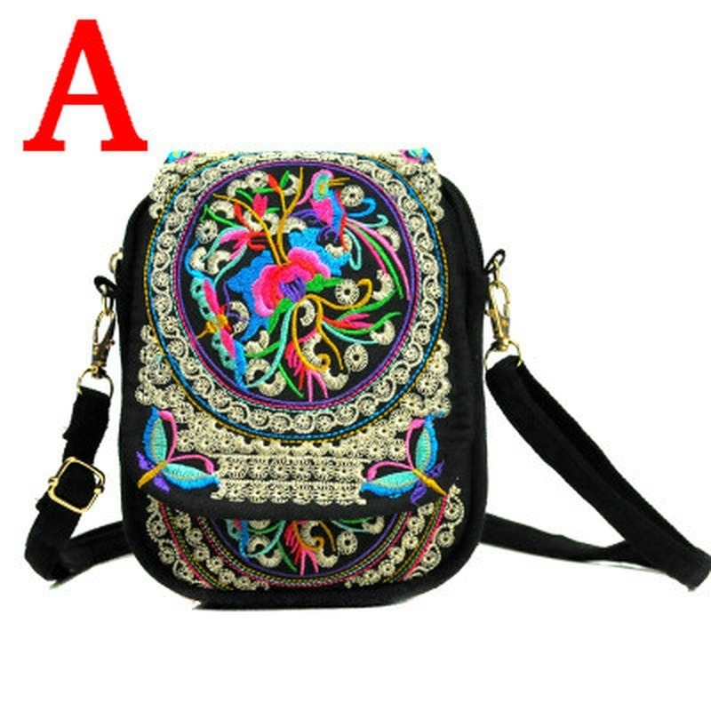 Ethnic Style Bag Women's New Mini Diagonal Canvas Small Square Ethnic Style Flower Versatile Mobile Zero Wallet 09d93