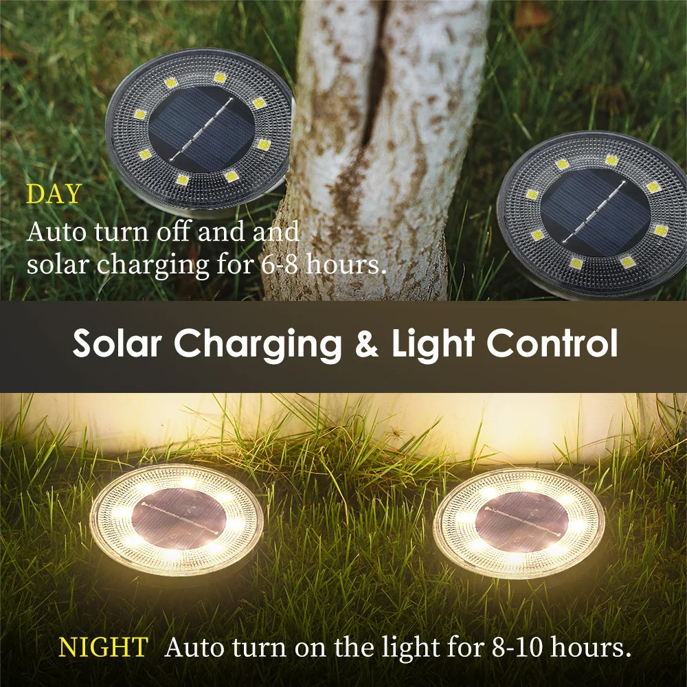 IP68 Waterproof LED Outdoor Solar Power Ground Light Lighting Control Path Deck Lights Yard Driveway Lawn Garden Decoration Lamp 240518