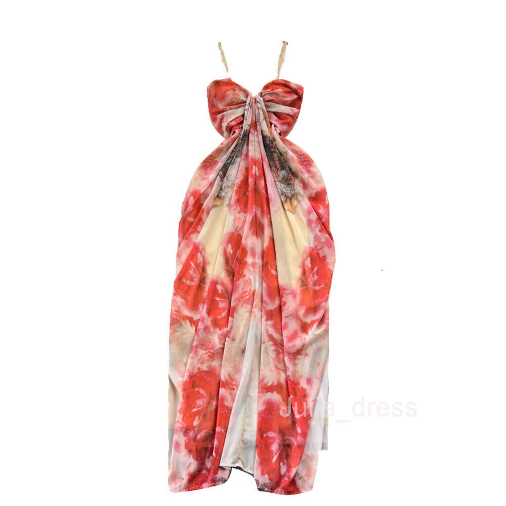 Retro French niche atmosphere vacation style strapless dress design printed slim fit long suspender dress for women