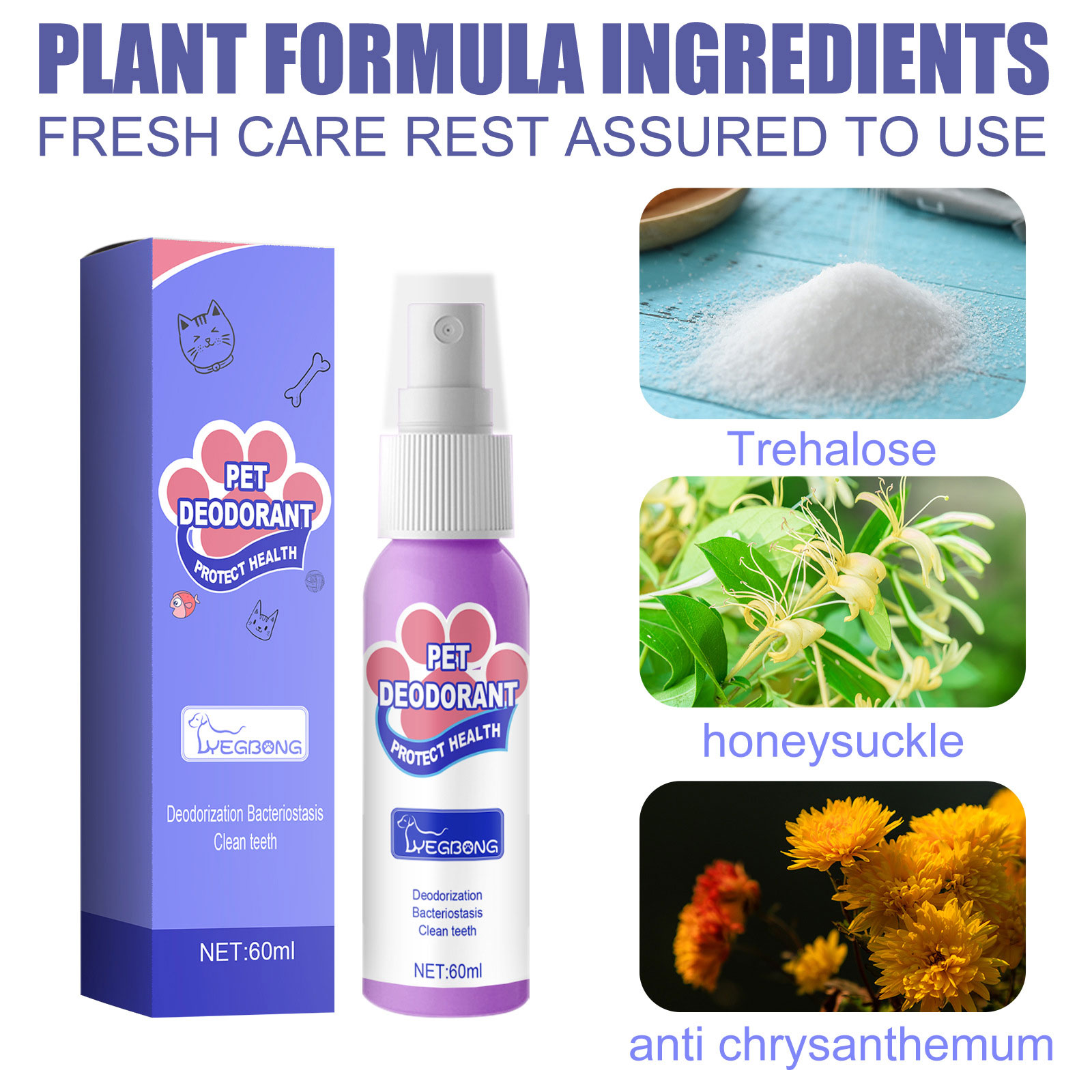 60ml Dog Deodorant Spray Swallowable Dog Bad Breath Spray Practical Pet Dog Mouth Cleaning Spray Oral Health Care Pet Supplies