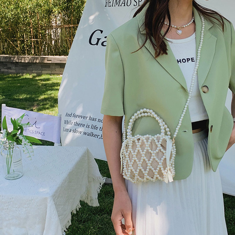 Fashion Lady Basket Handbag Summer Women's Shoulder Crossbody Bag Travel Beach Bag Luxury Design Pearl Shopper Small Tote Bag