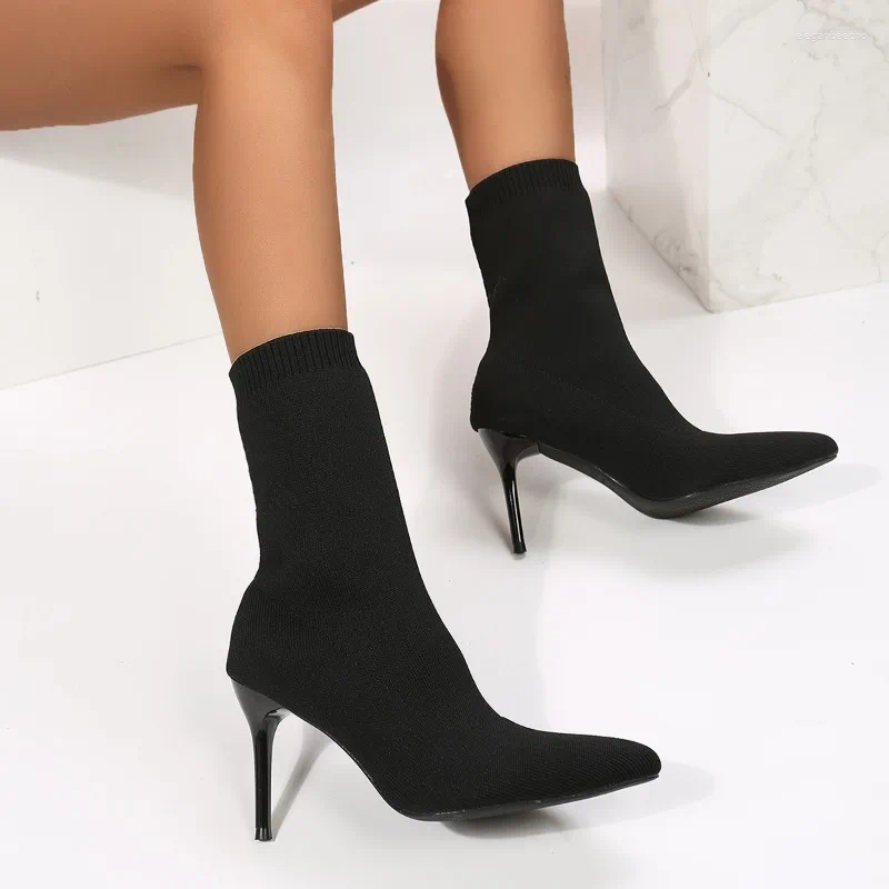 Boots Sexy Sock Knitting Stretch High Heels For Women Fashion Shoes 2024 Spring Autumn Ankle Female Size 42