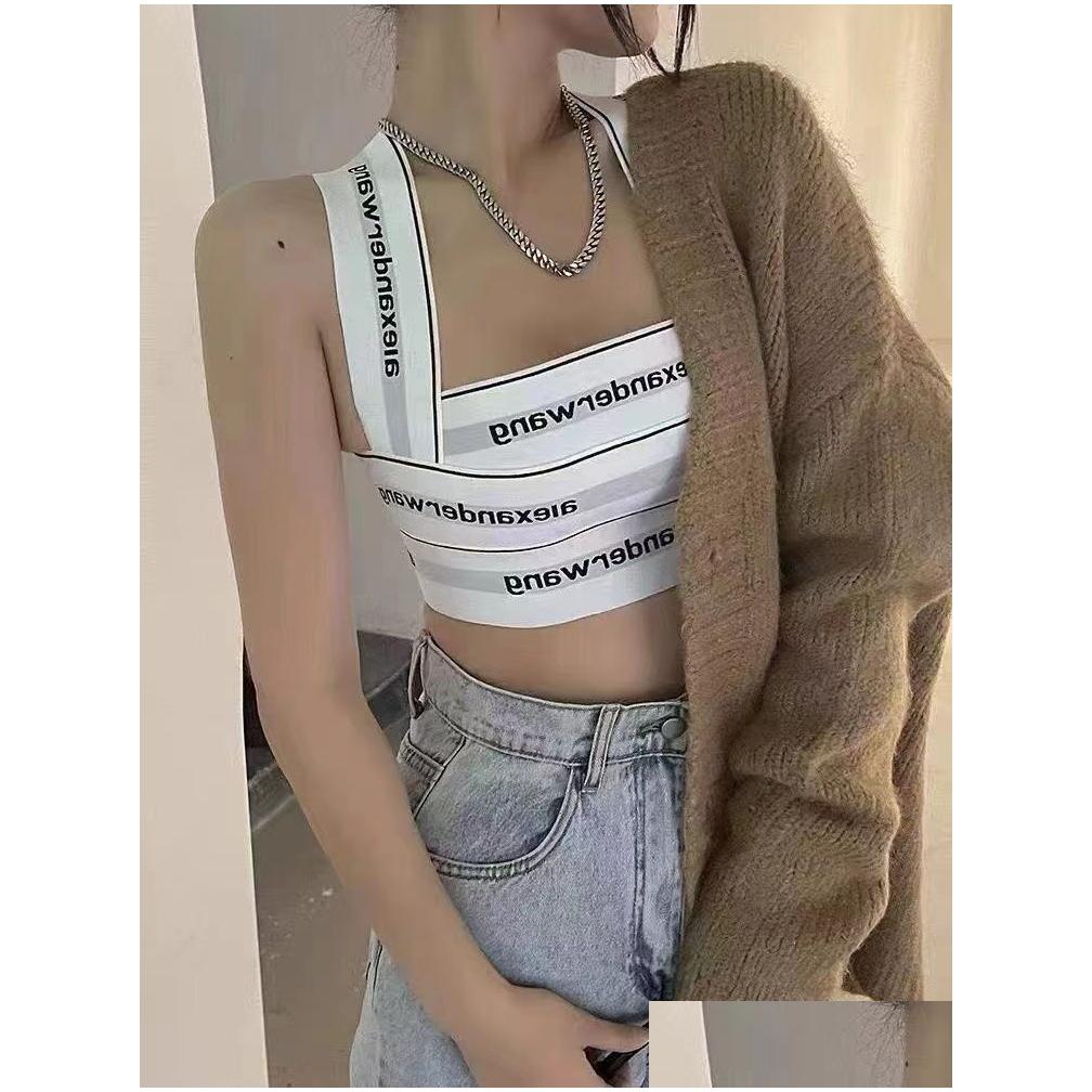 Women'S Tanks Camis Sexy Fashion Striped Letter Tie Corset Top Women Tight Sling Cross Cutout Street Party Y2K Clothes Crop Summer Dhmnu