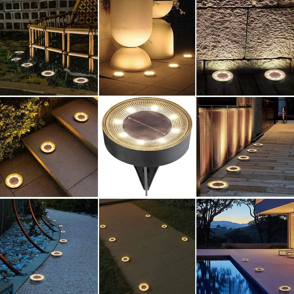 IP68 Waterproof LED Outdoor Solar Power Ground Light Lighting Control Path Deck Lights Yard Driveway Lawn Garden Decoration Lamp 240518