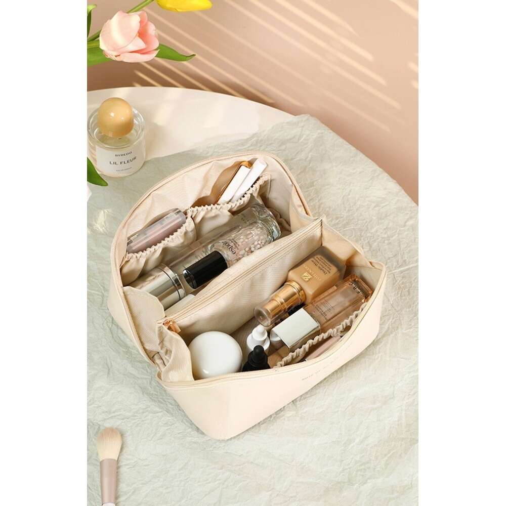 2024Portable Cosmetic Makeup Bag, PU Leather Travel Storage Organizer for Women - Pink/Beige/Black dh5727163