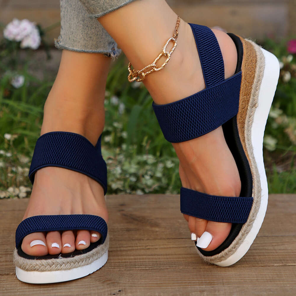 Knitted Stretch Fabric Wedge Sandals Women Back Elastic Band Platform Sandles Woman Super Size Summer Thick Sole Beach Sandalias Ddmysaturn