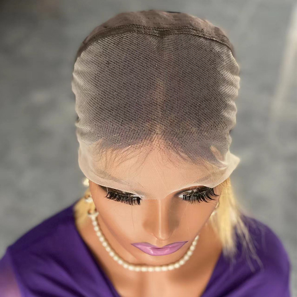 180 %Density Double Drawn Bone Straight Human Hair Wig for Woman 13x4 Top Swiss Lace Smooth and Shiny Blonde Hair Gradient Color 100% Adhesive Free