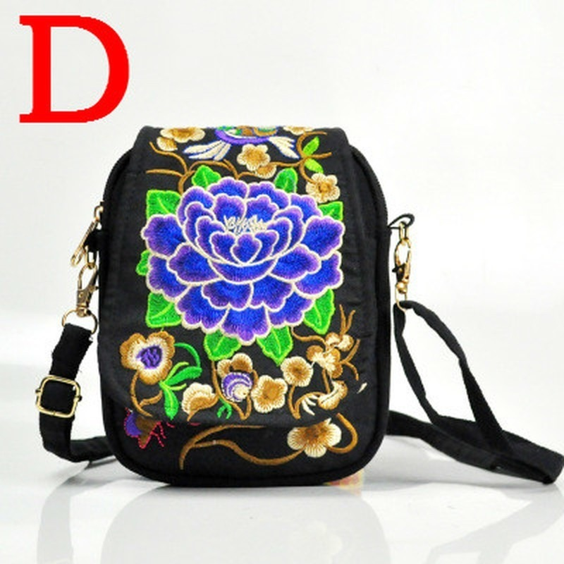 Ethnic Style Bag Women's New Mini Diagonal Canvas Small Square Ethnic Style Flower Versatile Mobile Zero Wallet 09d93