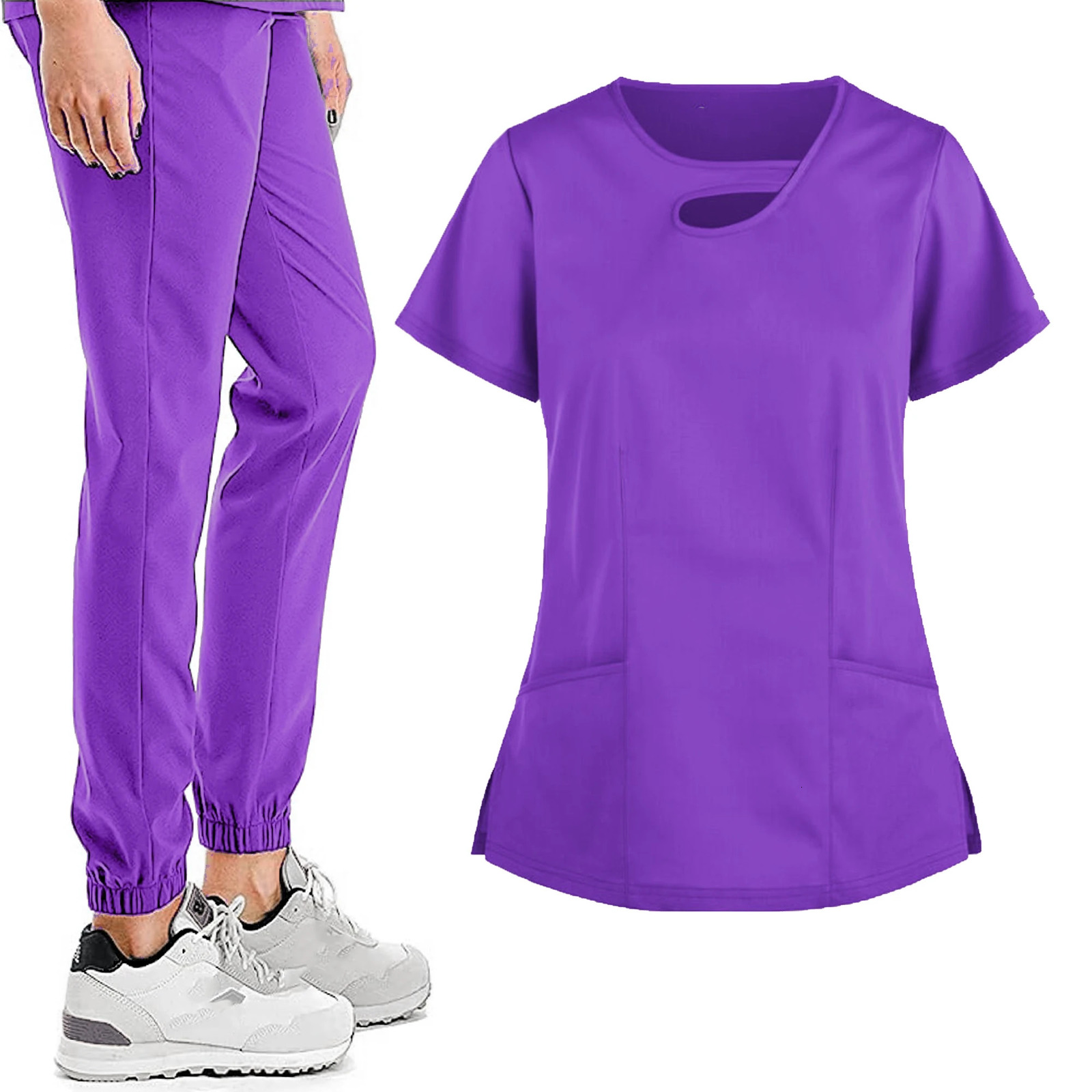 Multicolor Scrubs Uniform Short Sleeve TopsPants Nursing Uniform Women Pet Shop Doctor Scrub Surgery Workwear Scrub Set 240513
