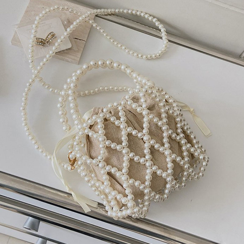 Fashion Lady Basket Handbag Summer Women's Shoulder Crossbody Bag Travel Beach Bag Luxury Design Pearl Shopper Small Tote Bag