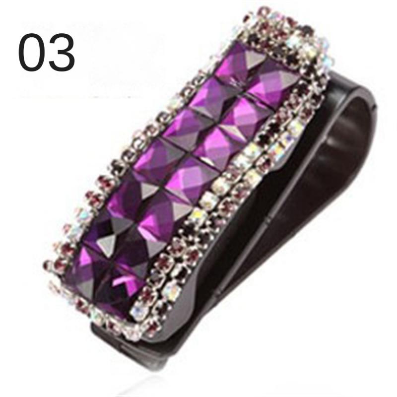 Dia Car Glasses Clip Plastic Auto Multifunctional Bling Rhinestone Sunglasses Ticket Bill Card Holder Clip Case f3321