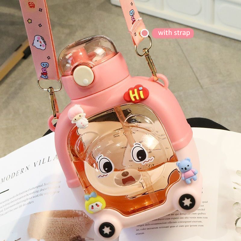 Kawaii Bear Water Bottle BPA Free For Kids 1000ml Plastic Cute Bubbule Tea Milk Portable School Drinking Bottles With Straw Gift