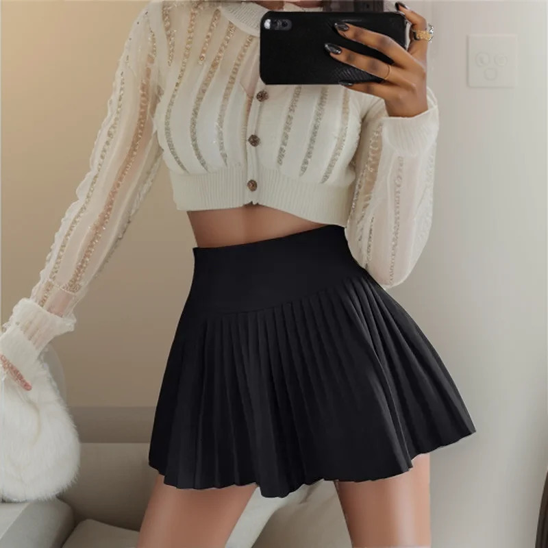 Summer High Waist Womens Sexy Mini Skirts Side Zipper Vintage Pleated Skirt Korean Student White Tennis Skirts Short Black 240527