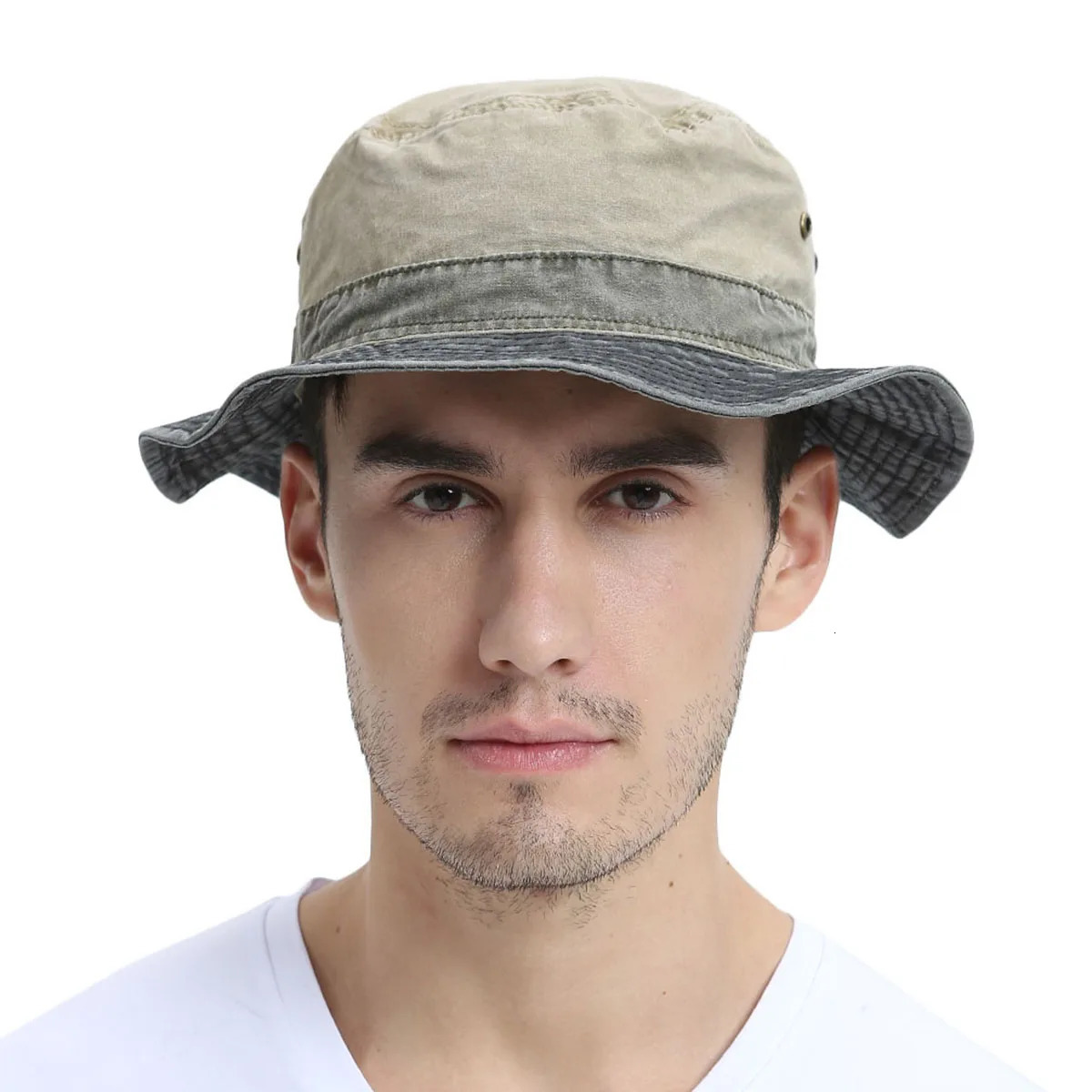 VOBOOM Mens Bucket Hats Bob Summer Panama Outdoor Fishing Wide Brim Hat Sun Protection Cap Hunting for Male Cotton 240528