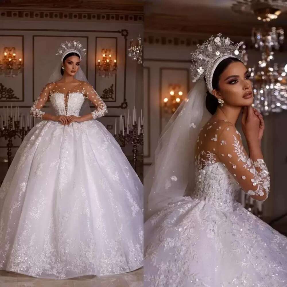 Beading Ball Gown Wedding Dresses Dubai Arabic Royal Train Lace Sequined Bride Aibye Bridal Gowns 2023 Vestido De Noiva 0603