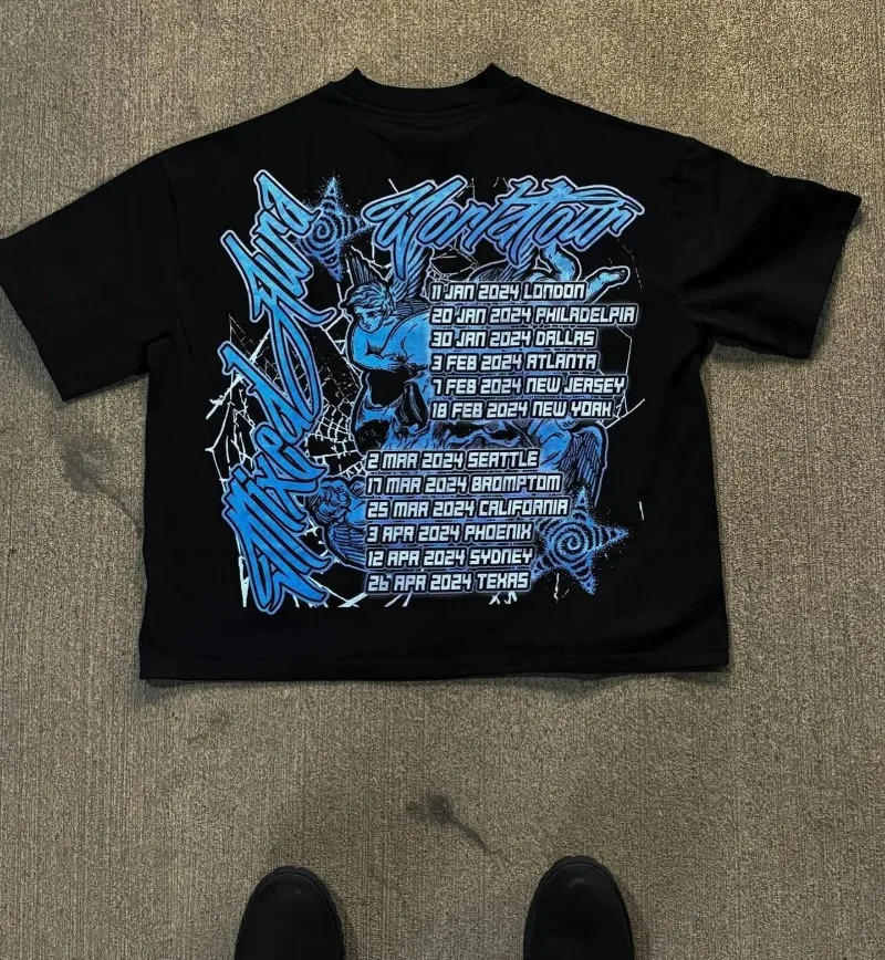 American Fashion Goth Big Head Cartoon Print Oversized T-Shirt Mens Y2K Street Hip-Hop Harajuku Loose Casual Couple Clothes 240529