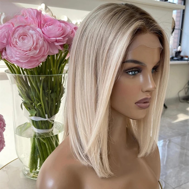 Brazilian Blonde Human Hair Short Shoulder 13X4 HD Lace Frontal Wigs Ombre Light Colored Glueless Bob Wig Sale For Women