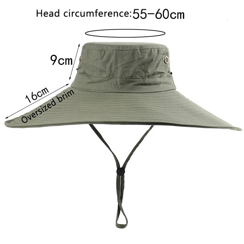 16CM Big Wide Brim Summer Fisherman Hat Fashion Solid Sombreros De Outdoor Hiking Beach Hats Mesh Breathable Anti UV Sun Hat 240528