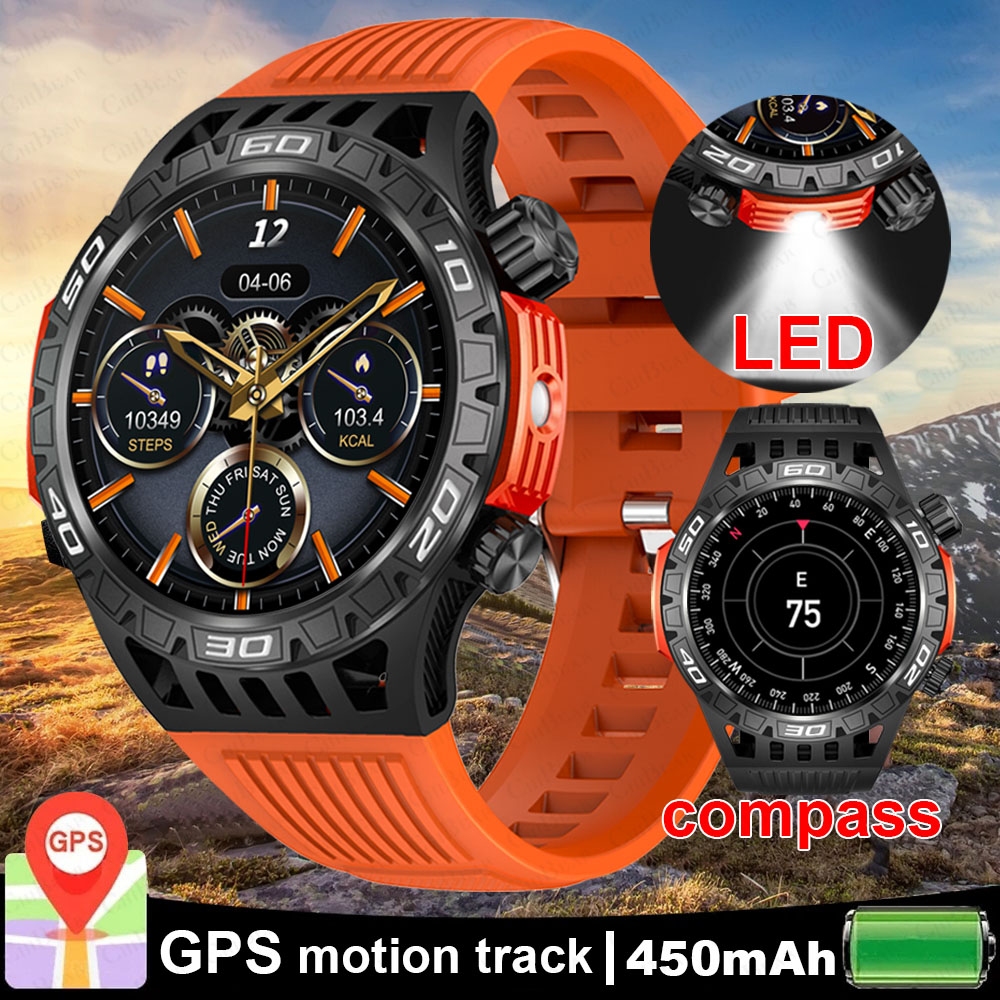Flashlight LED Men Compass Outdoor SmartWatch Health Monitoring 450 MAh Large Battery IP68 Waterproof Bluetooth Call Smart Watch smile