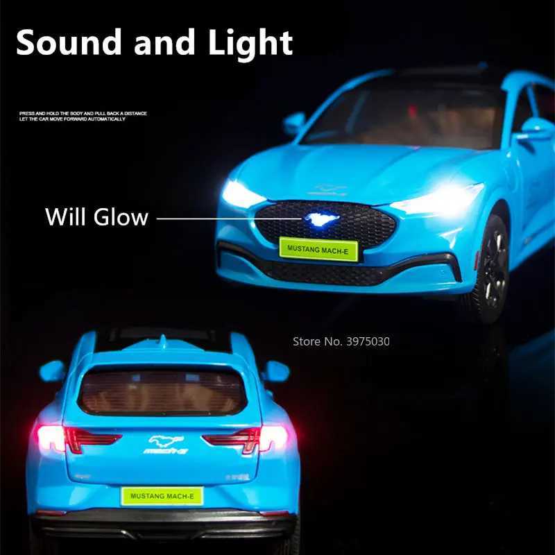 Diecast Model Cars 1/24 Ford Mustang Electric Horse Mach-E Sports Car Model Alloy Diecast New Energy Sound Light Model Vehicle Toys for Child Gifts