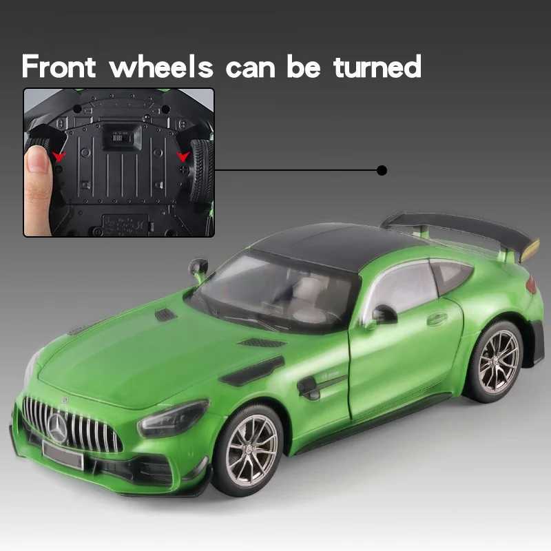 Diecast Model Cars Large 1/18 Mercedes Benz AMG Gtr Model Car Metal Diecasts Vehicle Collectable Hobbies Sound Light Miniature Toy For Boys Child