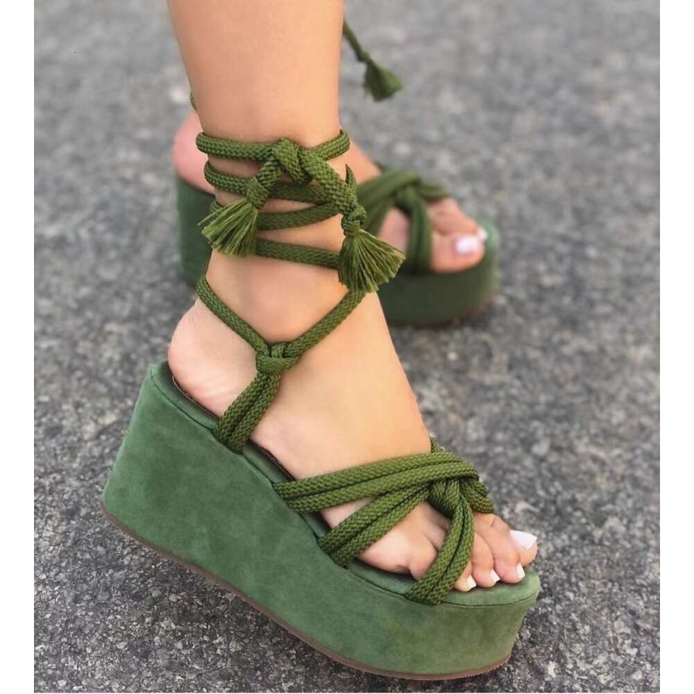 Strappy New Wedge Fashion Round Cross Tied Open Toe Women Platform Sandals Zapatos De Mujer Ddmysaturn