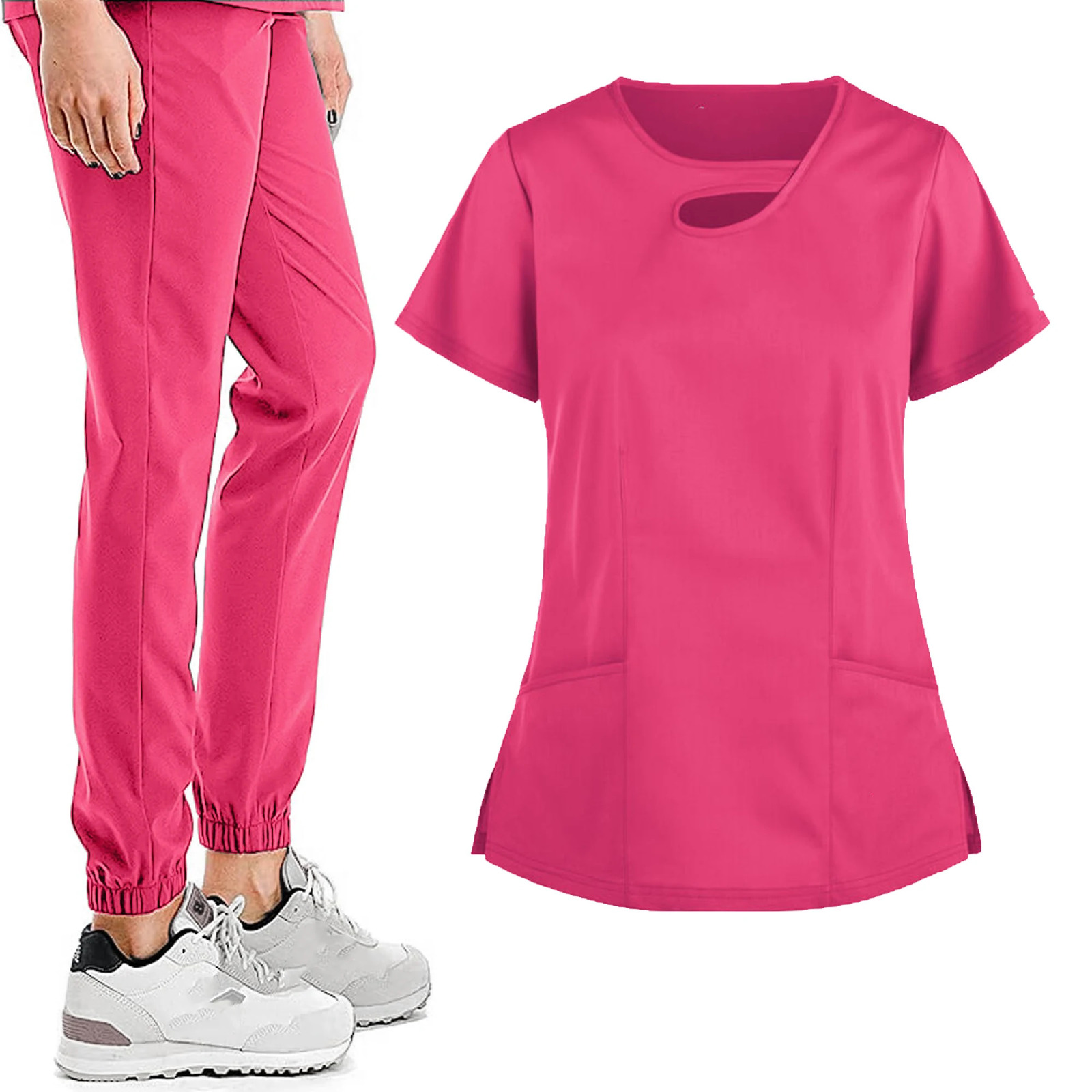 Multicolor Scrubs Uniform Short Sleeve TopsPants Nursing Uniform Women Pet Shop Doctor Scrub Surgery Workwear Scrub Set 240513