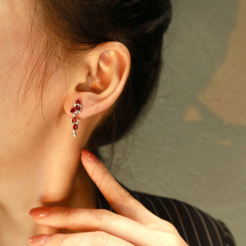 Inspired Multiples ruby tassels Long stud earrings for women ethnic style earings Light luxury engagement silver jewelry