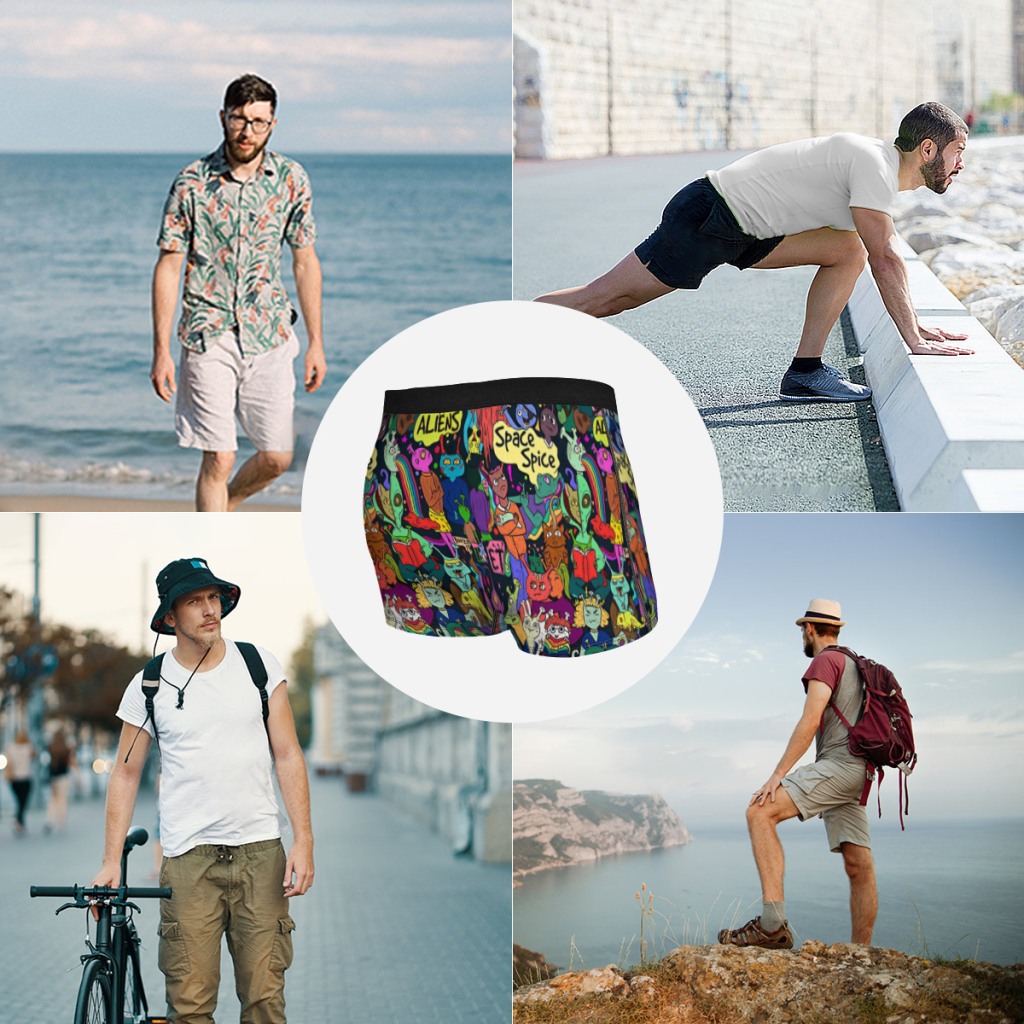 Space Alien Graffiti Pattern Alien UFO Pattern Underpants Homme Panties Man Underwear Print Shorts Boxer Briefs