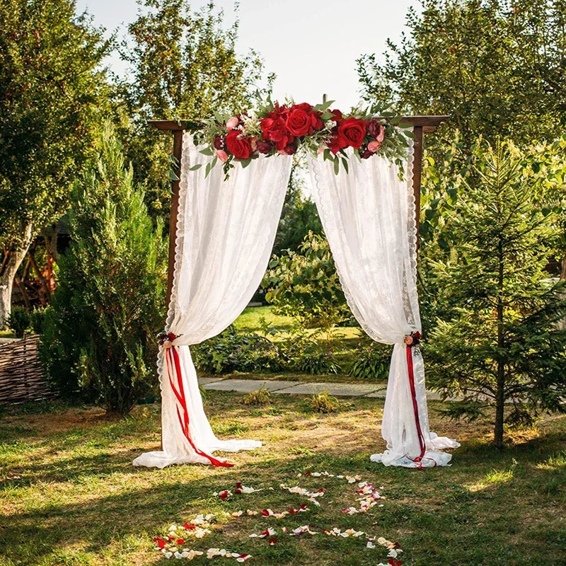 Wedding Arch Flowers Pink Rose Decorative Floral Swags Greenery Arbor Arrangement or Sheer Drapes Chair Ceremony 240529
