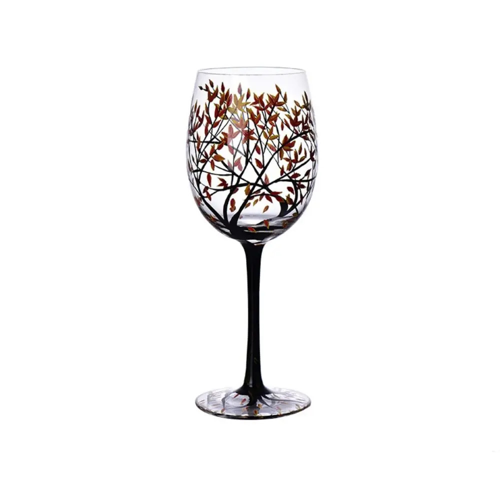 Four Seasons Tree Wine Glass Creative Printing Long Legged Glass Cup for Wine Beer Cocktail Large Capacity Glass Cup Set 240524