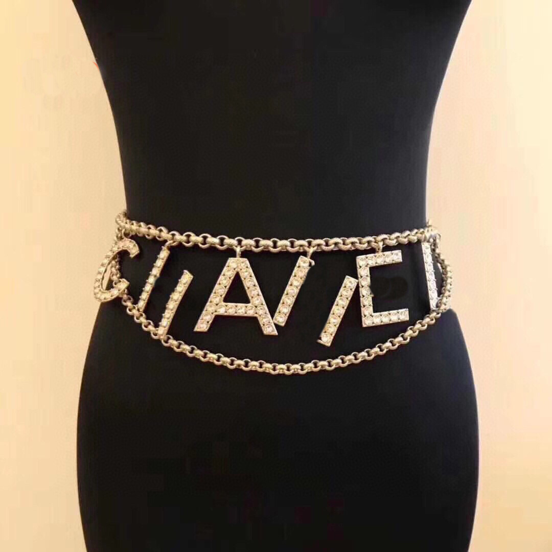 Fashion Womens Belt Double Diamond Waist Chain Waistband Luxury Designer Belts Metal Belt Letter C Ceinture Girdle Prom Wedding Dress Accessory