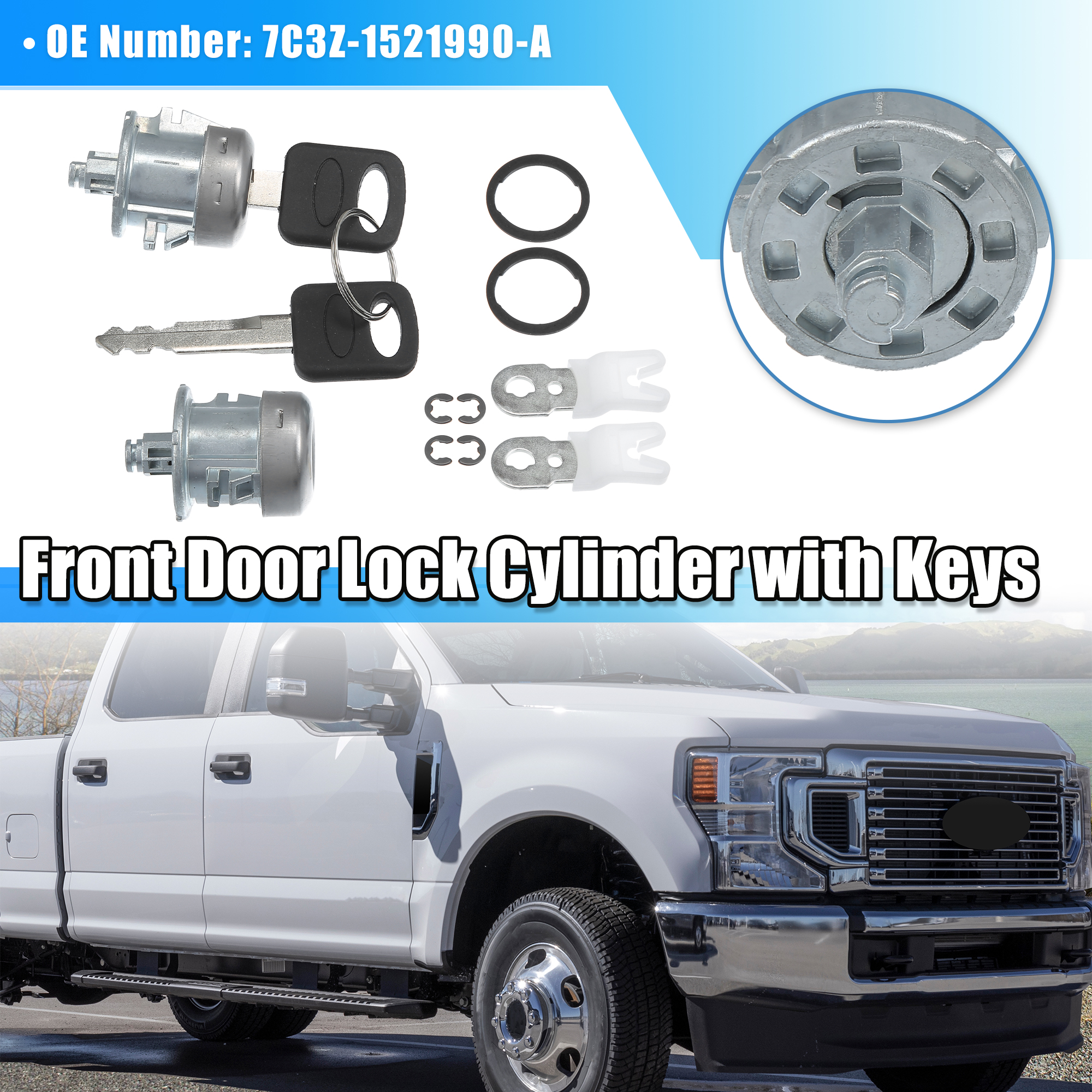 X Autohaux Door Lock Cylinder Tumbler with Key Set No.7C3Z1521990A F150 1996-2012 for Ford F250 F350 F450 Super Duty