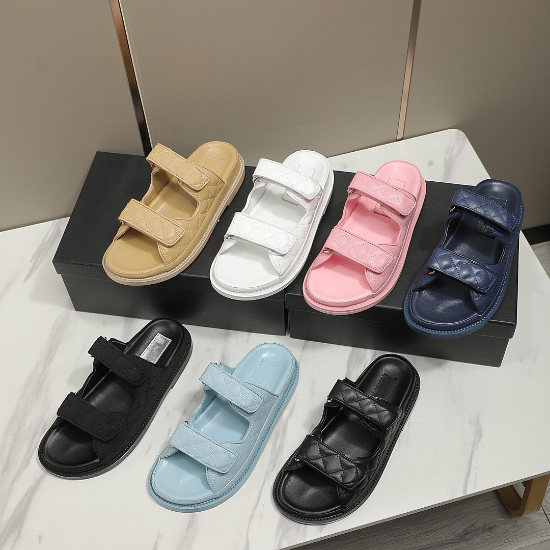 Dad sandal luxury slip Women summer on without the back strap Dad Slide Mule Slide Flat shoes real leather Quilted Leather Designer Dad sandal Slingback Size 35-42