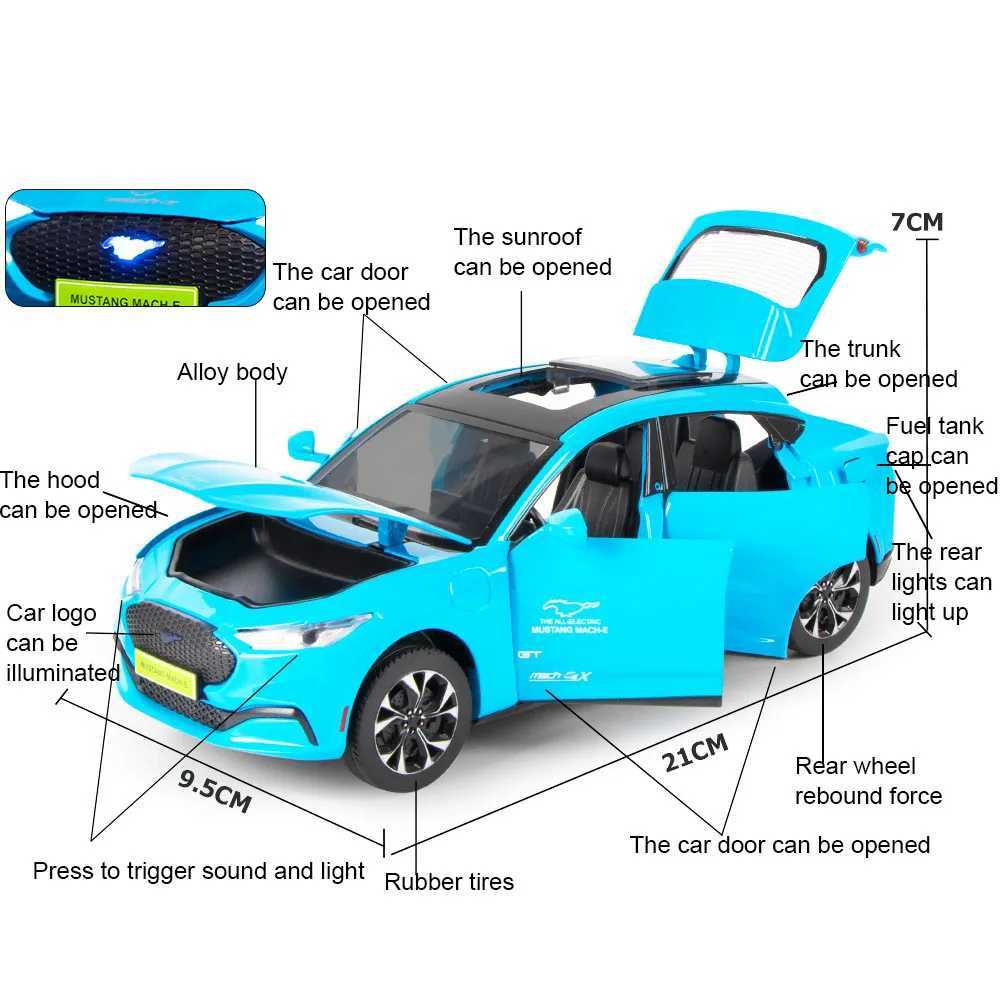 Diecast Model Cars 1/24 Ford Mustang Electric Horse Mach-E Sports Car Model Alloy Diecast New Energy Sound Light Model Vehicle Toys for Child Gifts