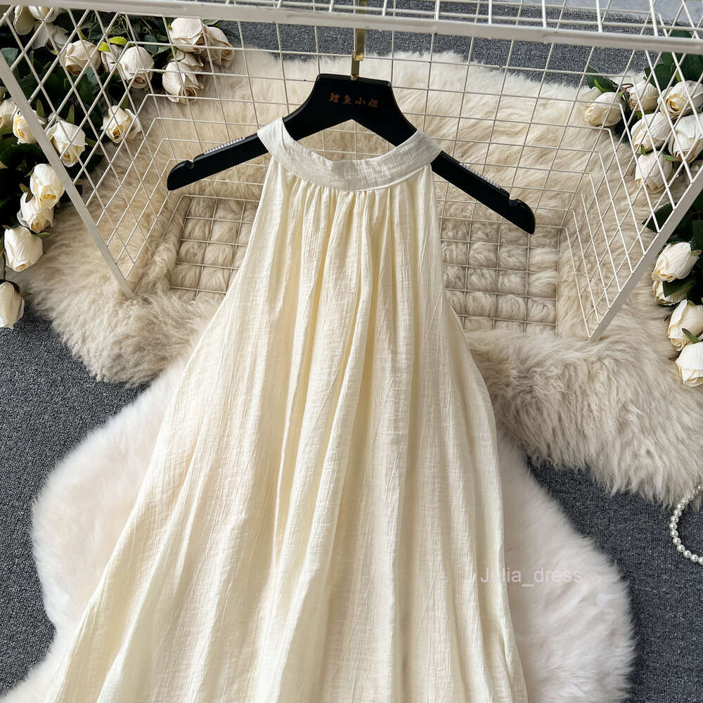 High end neck hanging holiday dress with a thousand gold style dress high-end light luxury niche embroidery hollowed out lace dress for women in summe