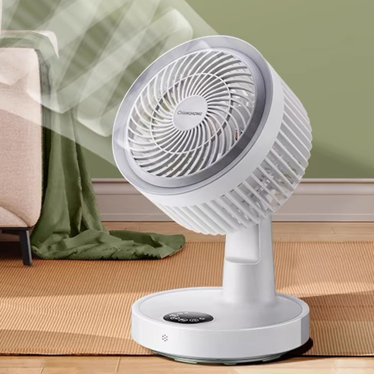 Air circulation fan, household electric fan, large wind power desktop light sound fan, small shaking head fan white