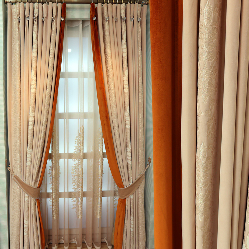 Velvet Embroidery Blackout Curtains for Living Dining Room Bedroom Fabric Gauze European French Bedroom Room Curtain Fabric