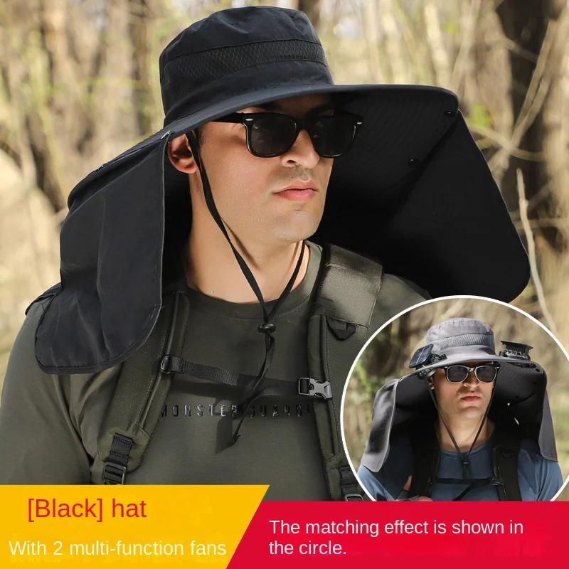 Sombrero Hat Summer Men Outdoor Fan Cap multi-purpose Rechargeable Big Wind Power Hat Big Brim Mountaineering Fisherman Hat Big 240528