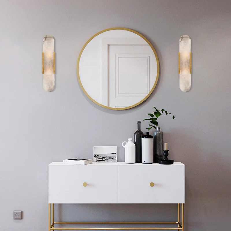 Natural Marble Sconce Light G4 Socket Wall Lamp Nordic Hardware Living Room Bedside Bedroom Bra Hotel Aisle Staircase Lighting 240529