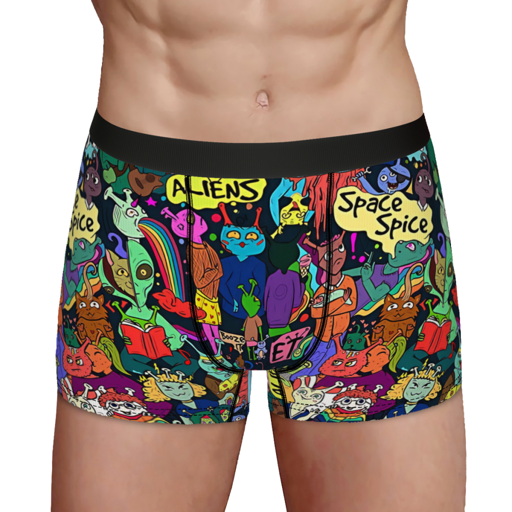 Space Alien Graffiti Pattern Alien UFO Pattern Underpants Homme Panties Man Underwear Print Shorts Boxer Briefs