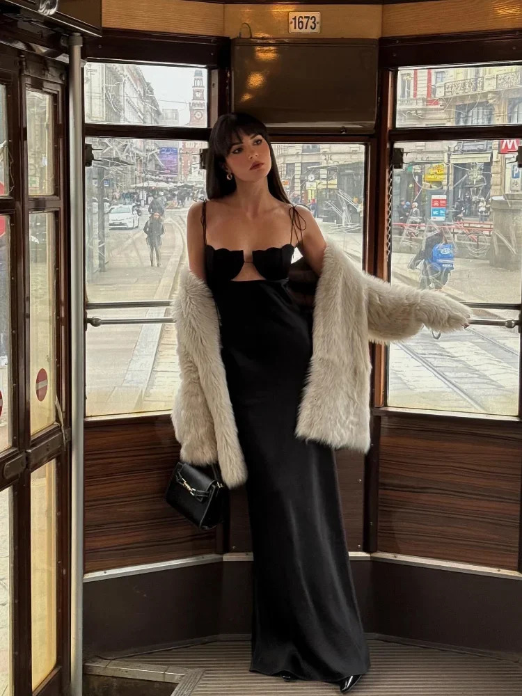 Elegant yellow satin lace backless long dress unique shoulder lace camisole dress summer womens party evening dress 240528