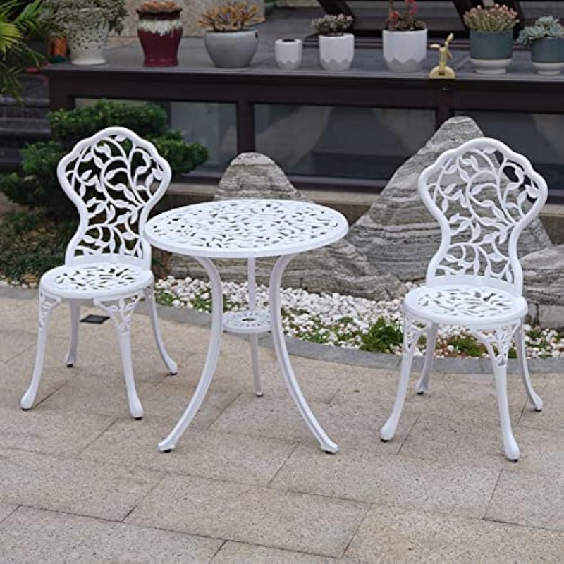 KAI LI Patio Bistro Sets 3 Piece cast Aluminum Patio Furniture Outdoor Garden Metal Rust Proof Tables and Chairs White bisrto