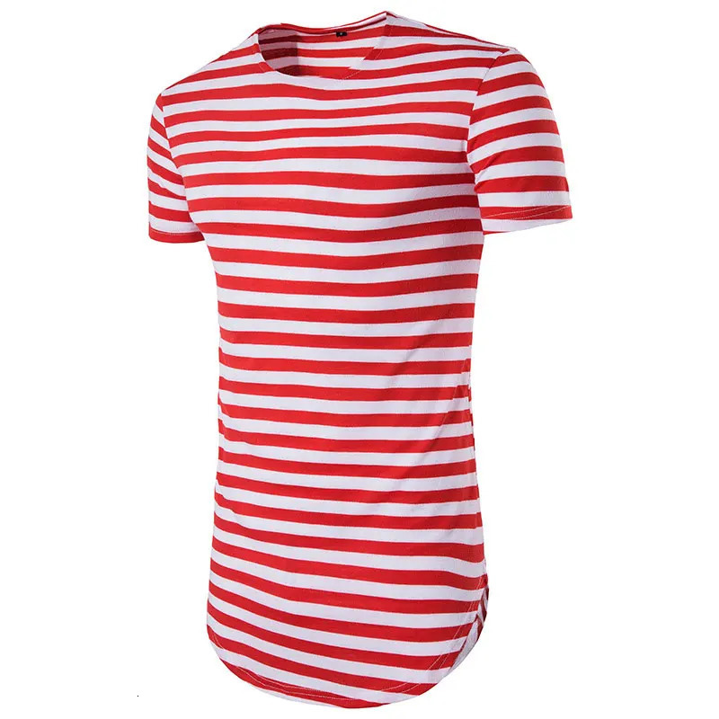 Striped Longline Shirt Men Summer Short Sleeve Extra Long Mens T Shirts Hip Hop Hi Street Tops Tees Camisetas Hombre 240527