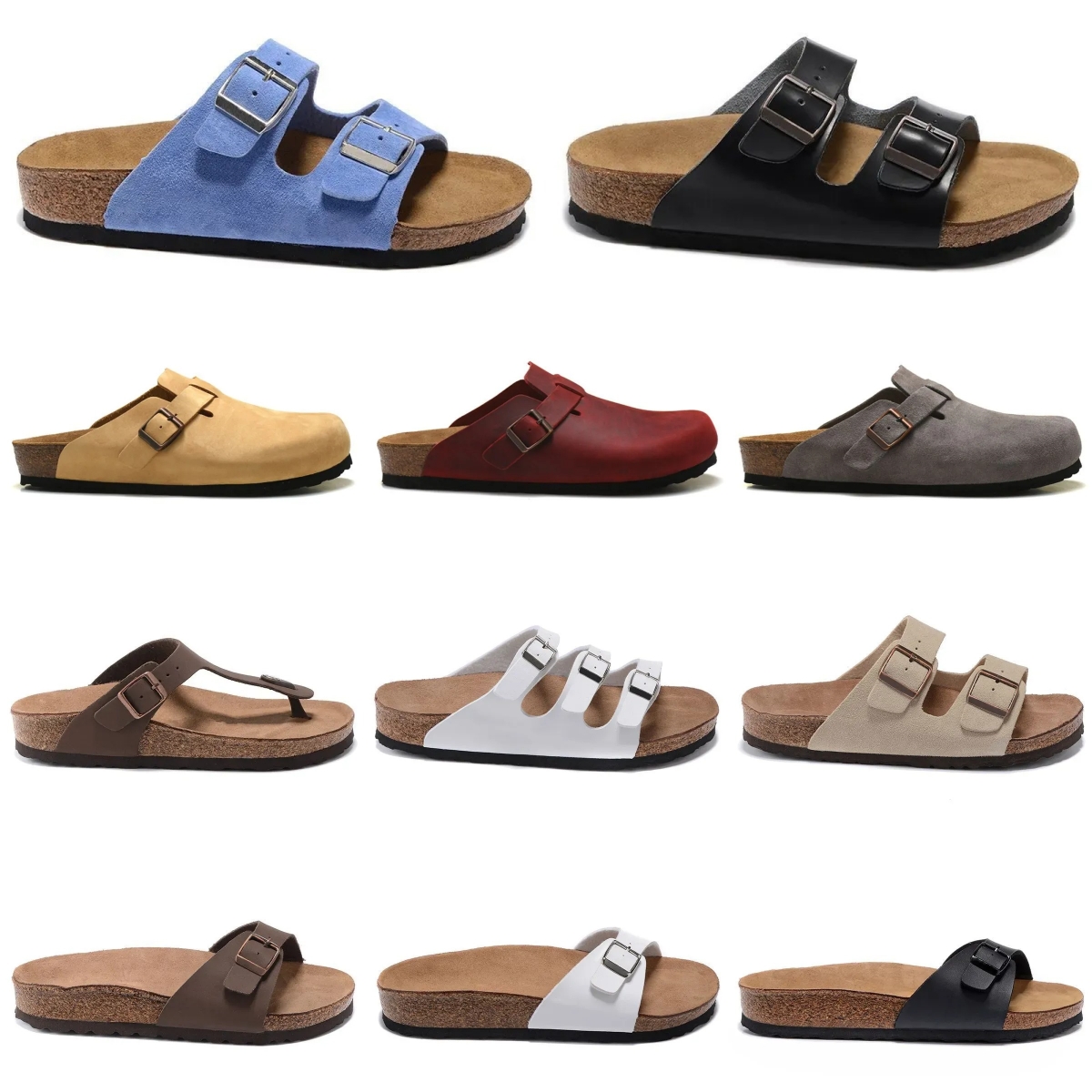Designer Boston Clogs Sandals Slippers Cork Flat Fashion Summer Leather Slide Favourite Beach Casual Shoes Women Men Arizona Mayari