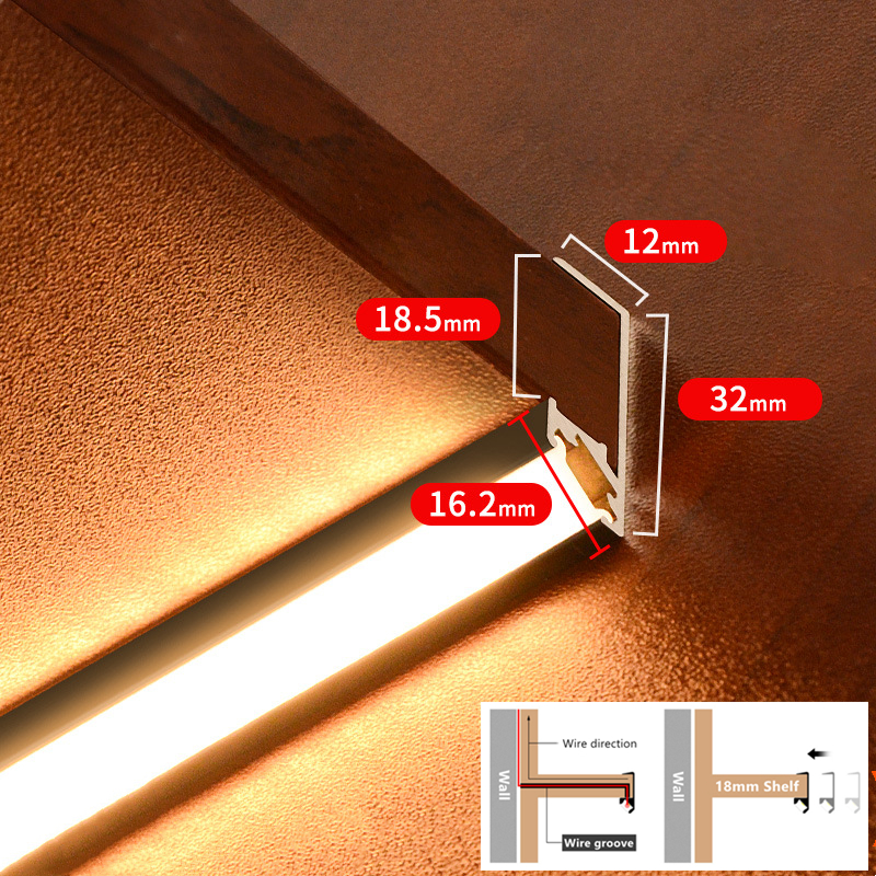 LED Cabinet Lamp Wardrobe 45 Degree Oblique Lighting for 18mm Layer Board Closet led Aluminum Profile Clip Shelf Bar Strip Light