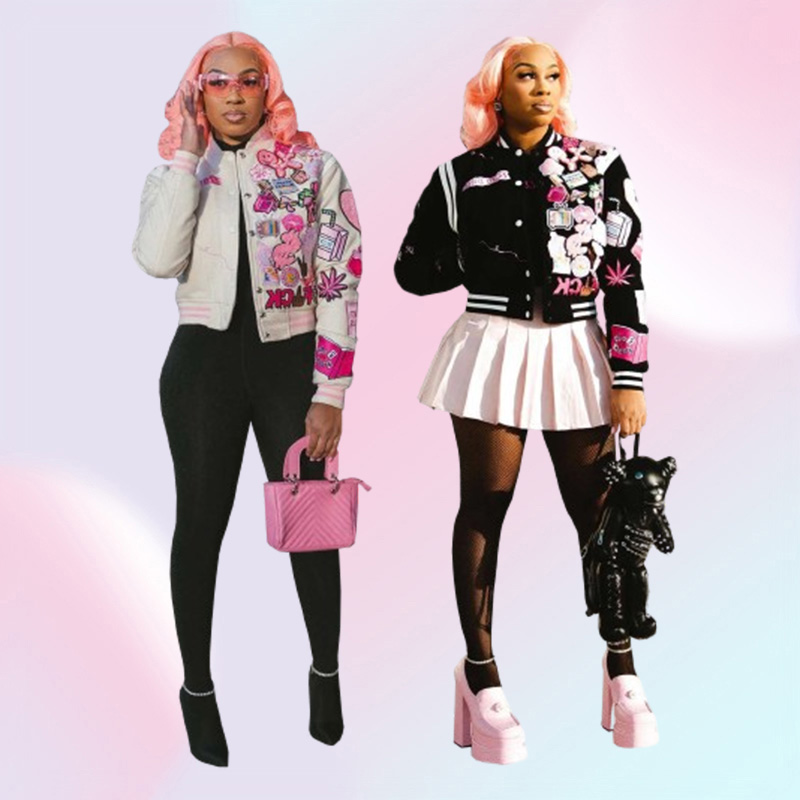 Designer Women Varsity Jacket Spring Autumn Short Style Outerwear Baseball Bomber Jacket Long Sleeve Printed Streetwear Coats