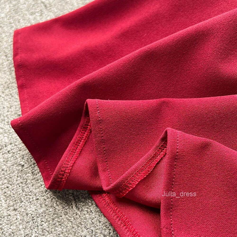 Red dress for women in 2024 new niche ruffled edge one shoulder slim fit long slit dress toasting gown